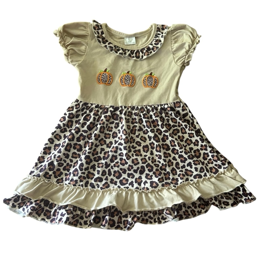 Girl's Dress Size 4T‎ Leopard Print Pumpkin Fall Autumn Ruffle Cute Outfit